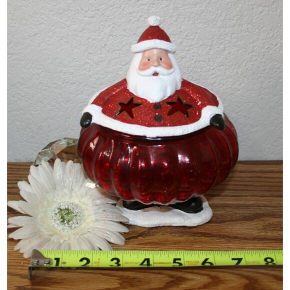 Kirklands Other - Kirkland's Crackled Red Glass Santa Jar 5.75 x 7 1/2 Christmas Candy Dish